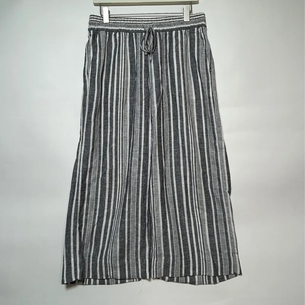 Banana Republic Wide Leg Crop Pants Womens S Blue White Striped Coastal Summer